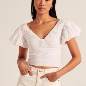 Abercrombie & Fitch White Puff Sleeve Crop Top